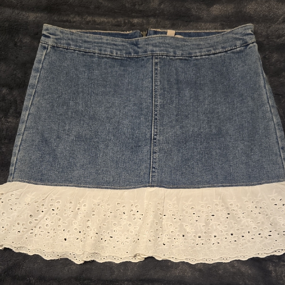Wonderly Blue Denim and White Mini Skirt, Size XL(girls)